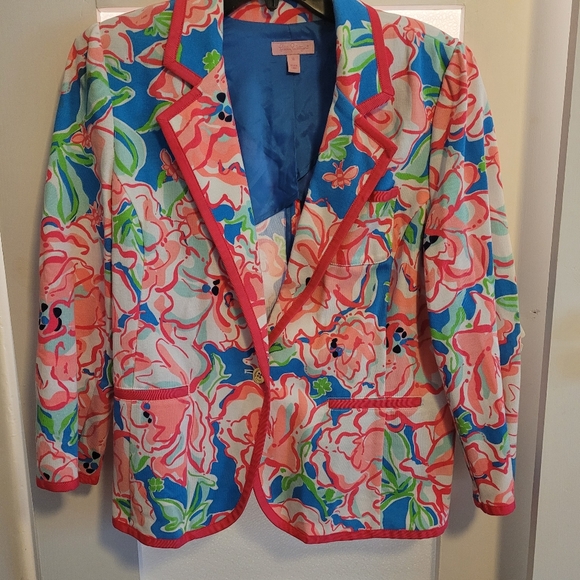 Lilly Pulitzer Malibu Blazer Jacket Flutter Blue Lucky Charm Sz XL. - Picture 3 of 5